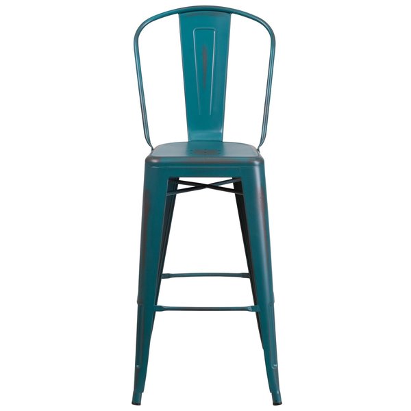 Distressed Blue-Tl Metal Stool, Color: Blue