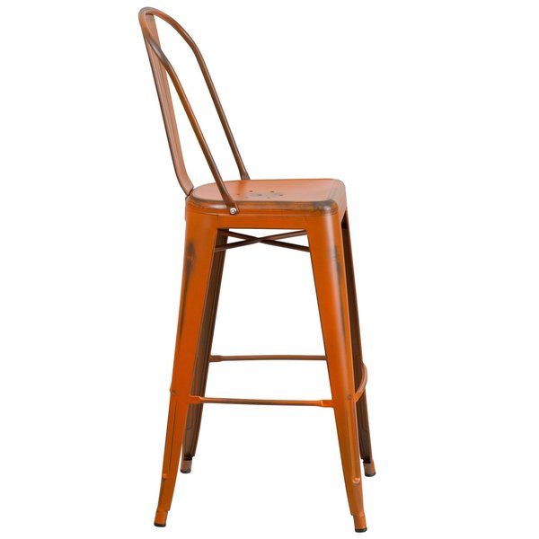 Distressed Orange Metal Stool, Material: metal