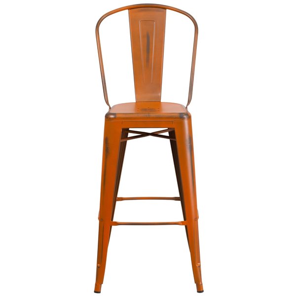 Distressed Orange Metal Stool, Material: metal