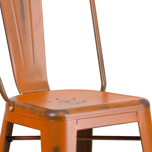 Distressed Orange Metal Stool, Material: metal