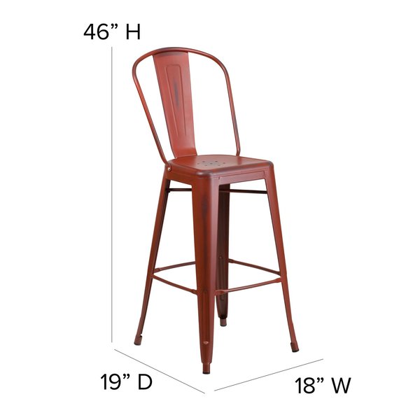 Distressed Red Metal Stool, Material: Rubber