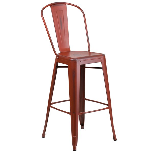 Distressed Red Metal Stool, Material: Rubber