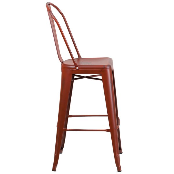 Distressed Red Metal Stool, Material: Rubber