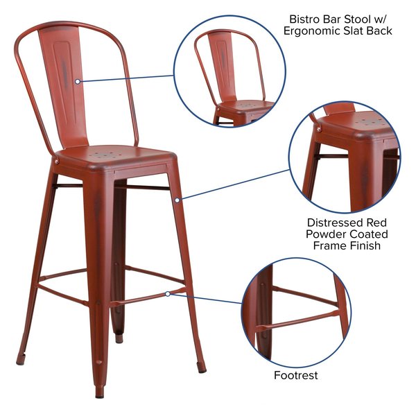 Distressed Red Metal Stool, Material: Rubber