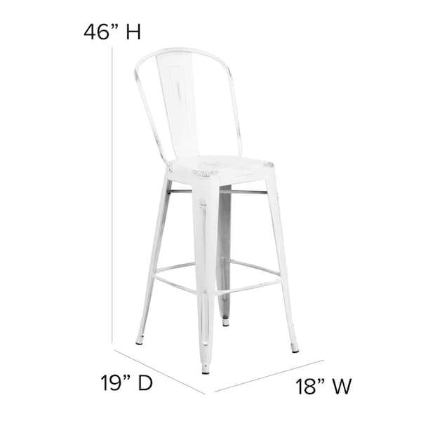 Distressed White Metal Stool, Seat Height Range: 30