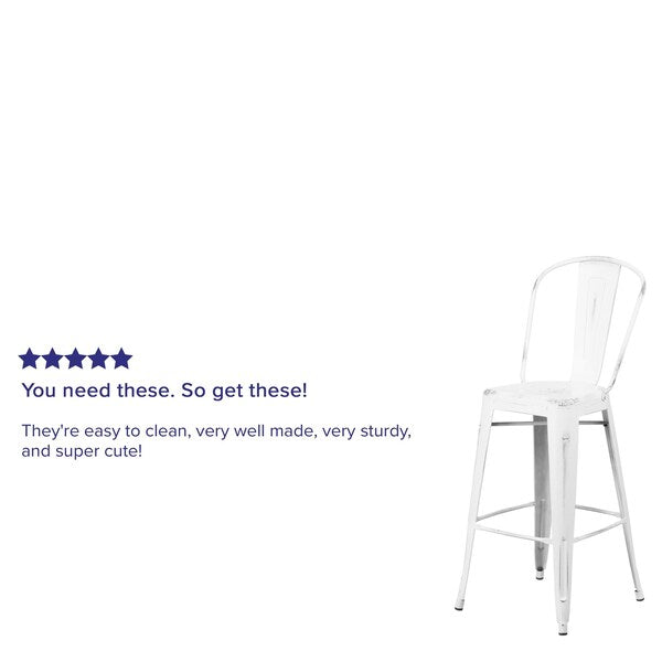 Distressed White Metal Stool, Seat Height Range: 30