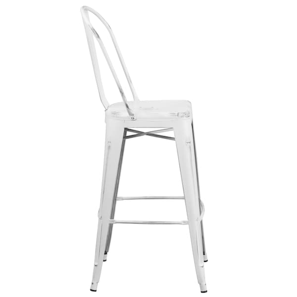 Distressed White Metal Stool, Seat Height Range: 30