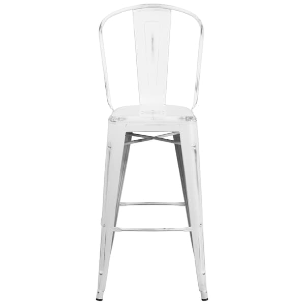 Distressed White Metal Stool, Seat Height Range: 30