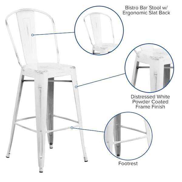 Distressed White Metal Stool, Seat Height Range: 30