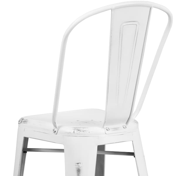 Distressed White Metal Stool, Seat Height Range: 30
