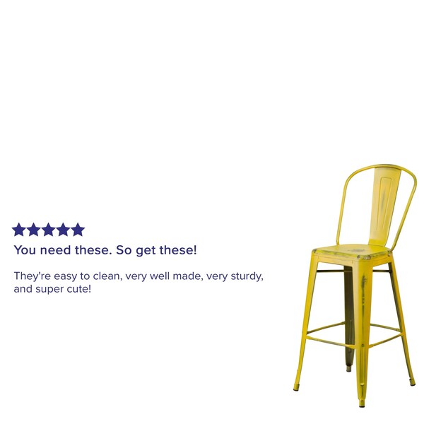 Distressed Yellow Metal Stool, Seat Height Range: 30