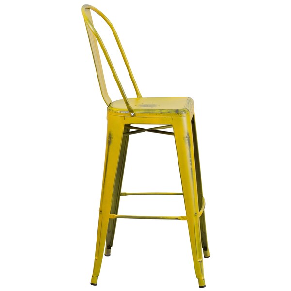 Distressed Yellow Metal Stool, Seat Height Range: 30