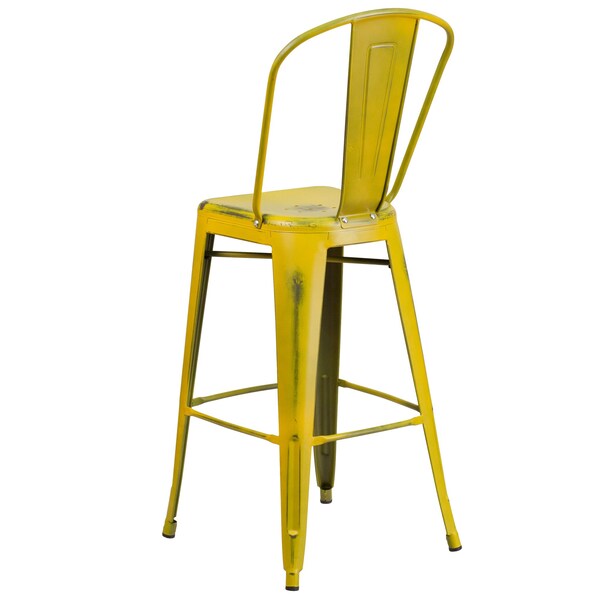 Distressed Yellow Metal Stool, Seat Height Range: 30