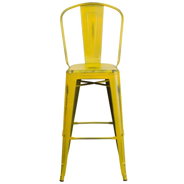 Distressed Yellow Metal Stool, Seat Height Range: 30
