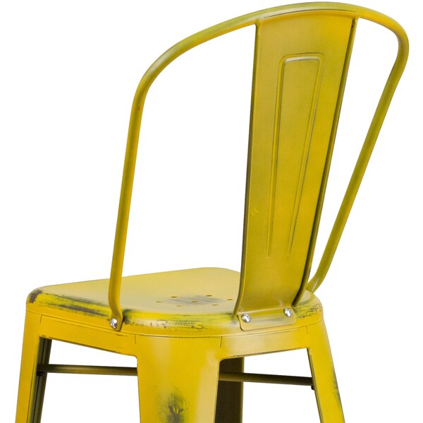 Distressed Yellow Metal Stool, Seat Height Range: 30