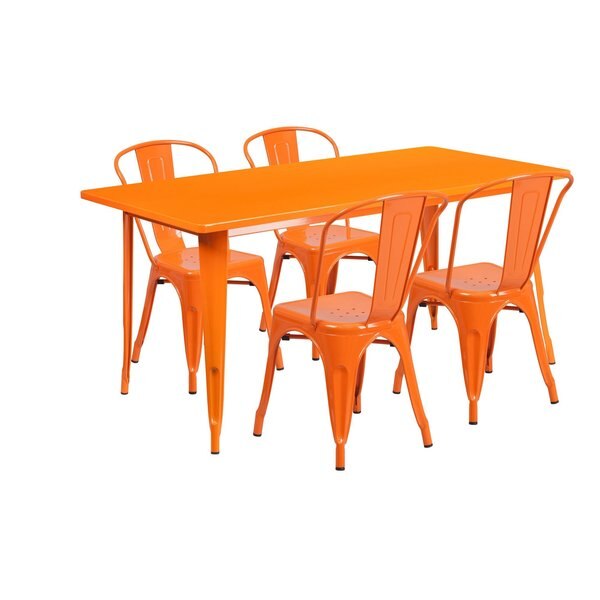 Rectangle Orange Metal Table Set, 31-1/2