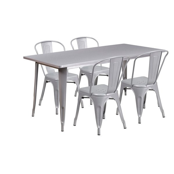 Rectangle Silver Metal Table Set, 31-1/2