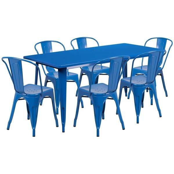 Rectangle Blue Metal Table Set, 31-1/2