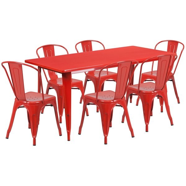 Rectangle Red Metal Table Set, 31-1/2