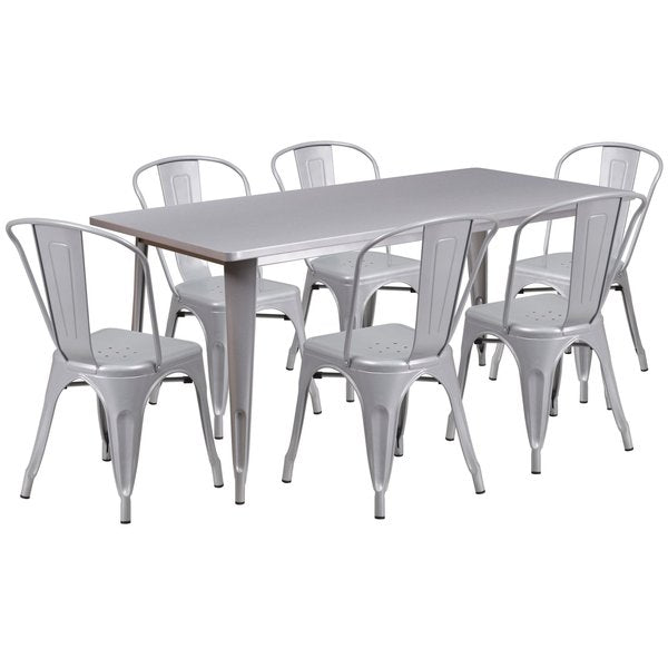 Rectangle Silver Metal Table Set, 31-1/2