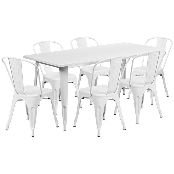 Rectangle White Metal Table Set, 31-1/2
