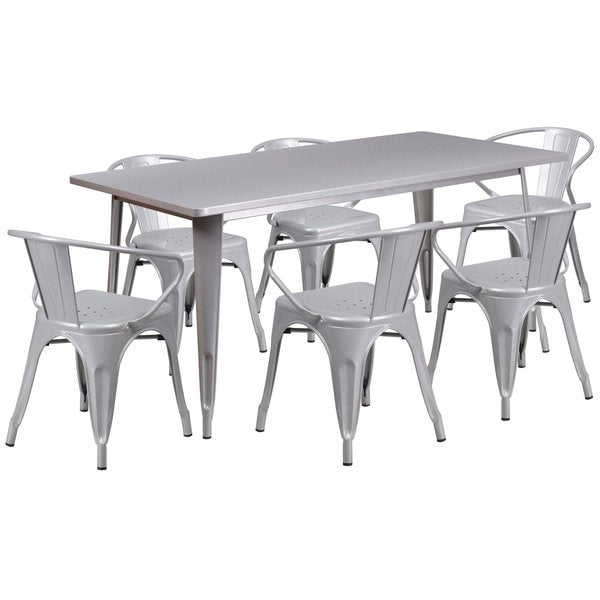Rectangle Silver Metal Table Set, 31-1/2
