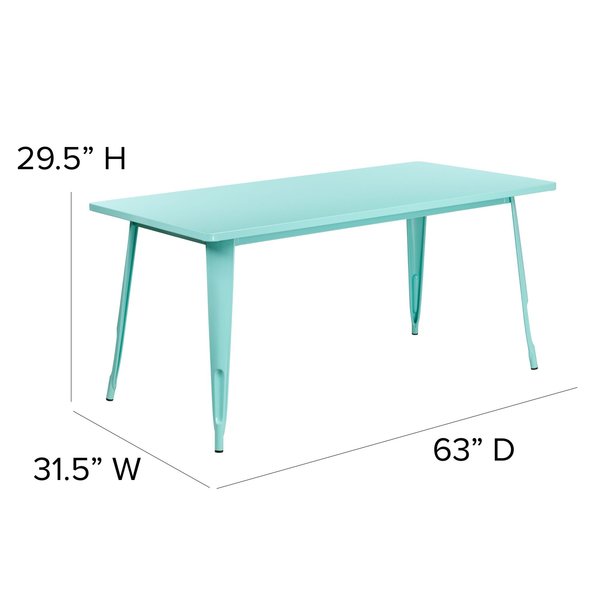 Rectangle Mint Green Metal Table, 31-1/2