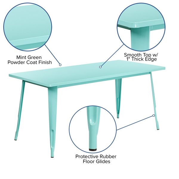 Rectangle Mint Green Metal Table, 31-1/2