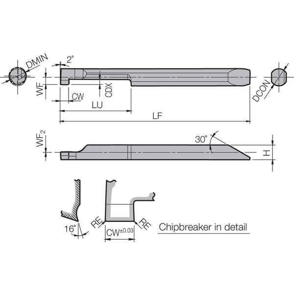 Micro Face Grooving Bar, PVD Carbide