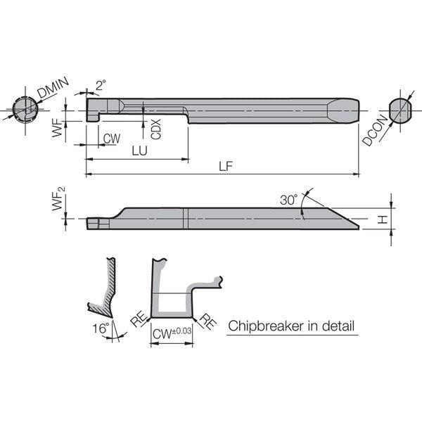 Micro Face Grooving Bar, PVD Carbide