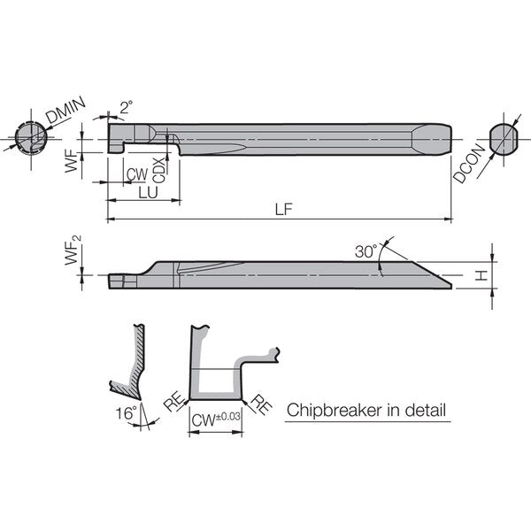 Micro Face Grooving Bar, PVD Carbide