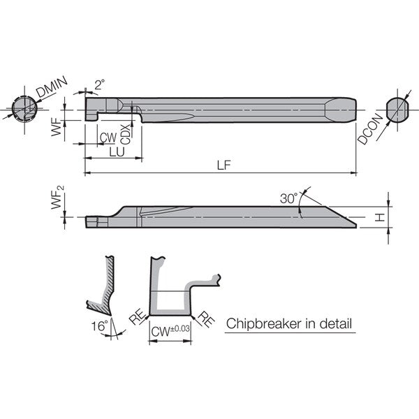 Micro Face Grooving Bar, PVD Carbide