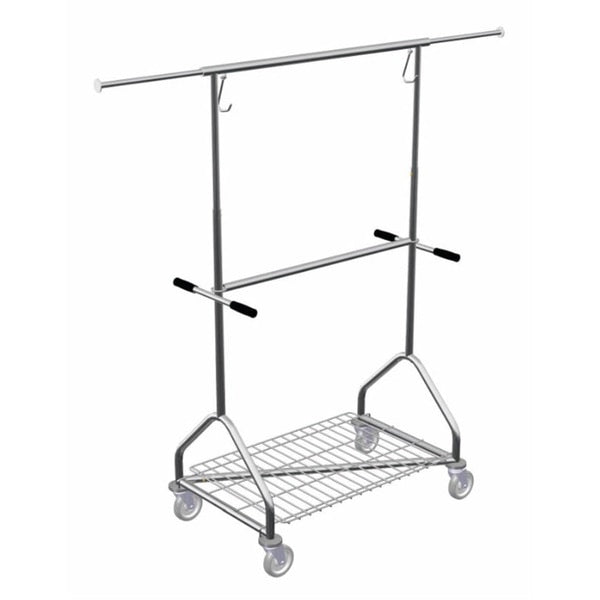 Rolling Rack w/Mid Bar, Btm Grid Shlf & Bmprs;5