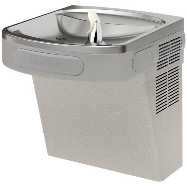 Single Drinking Fountain, On-Wall, Non-Filtered, Refrigerated, Front Pushbar, 19-7/8 in H, Gray