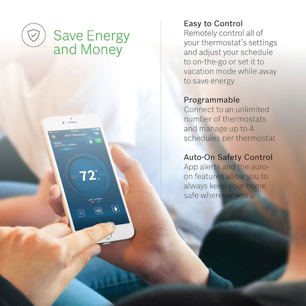 WiFi Thermostat, 7 Programs, 2 H 2 C, Wall Mount, Hardwired, 24VAC
