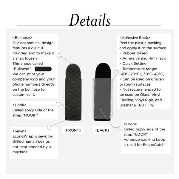 Back-to-Back Strap, Adhesive, 2 in, 3/4 in Wd, Black, 20 PK