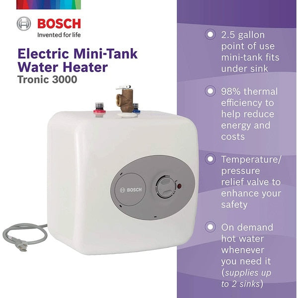 Point-of-Use Water Heater, Wall Mount, 120V AC, 2.7 gal, 1,440 W, Single Phase, 10.25 in H