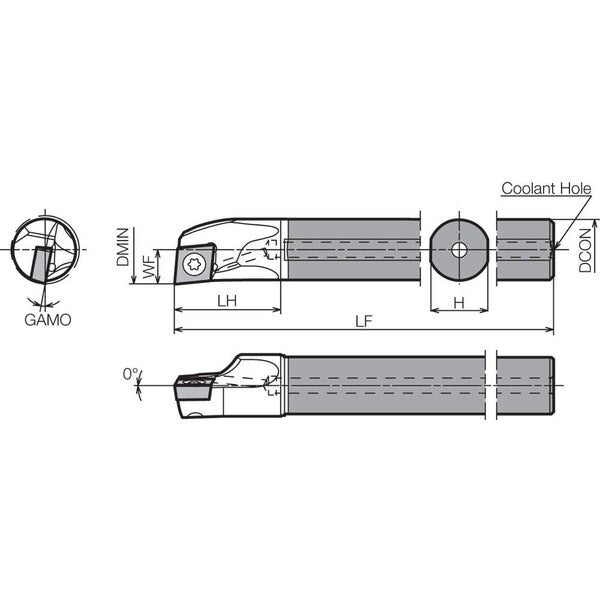 Boring Bar, Positive Rake, Right-Hand