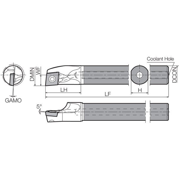 Boring Bar, Positive Rake, Right-Hand
