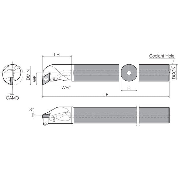 Boring Bar, Positive Rake, Right-Hand