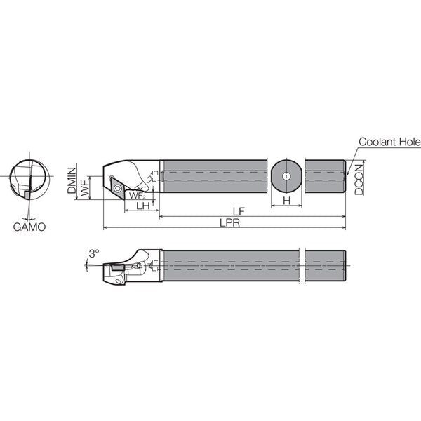Boring Bar, Positive Rake, Right-Hand