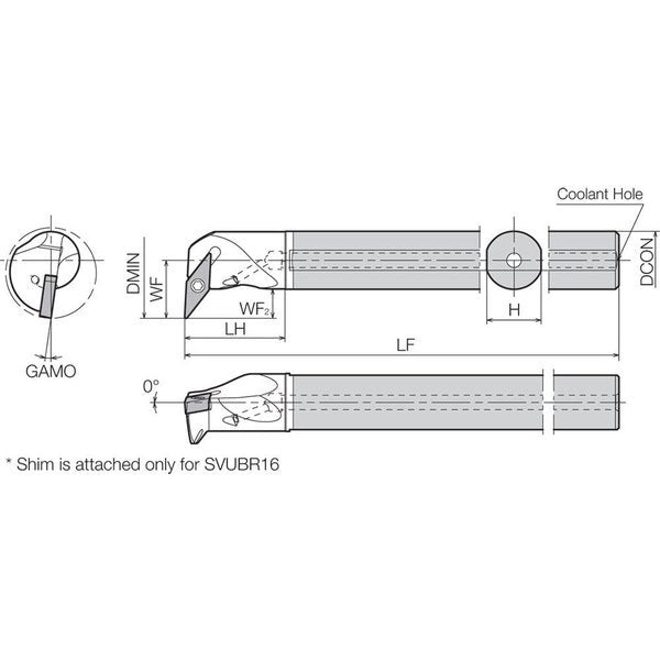 Boring Bar, Positive Rake, Right-Hand