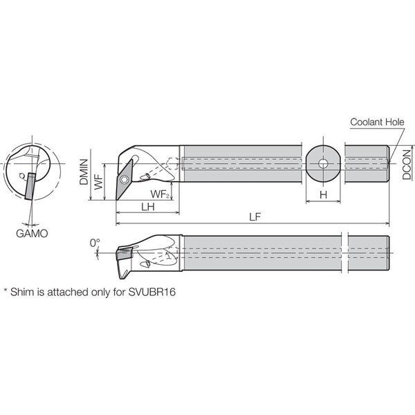 Boring Bar, Positive Rake, Right-Hand