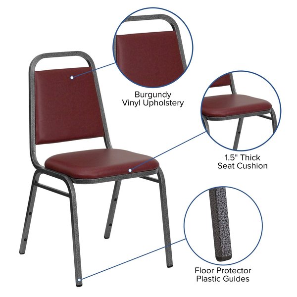 BurgundyBanquet Chair, 20 1/4 inW20 1/4 inL34 inH, Fixed, VinylSeat