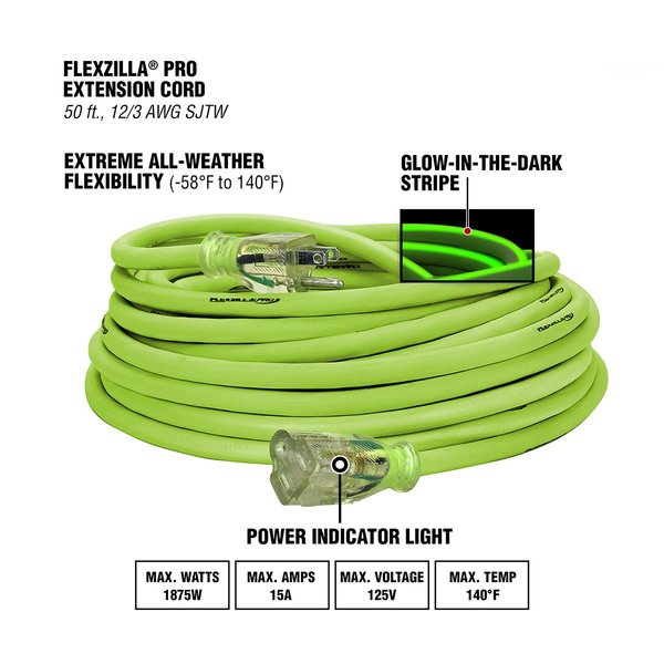 Pro Extension Cord, 12/3 AWG SJTW, 50,