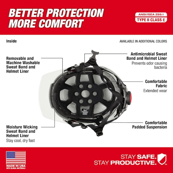 Front Brim Red Front Brim Safety Helmet - Type 2, Class E, Type 2, Class E