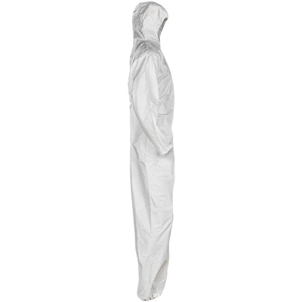 Hooded Disposable Coveralls, 24 PK, White, SMMMS, Zipper