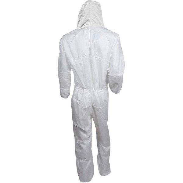 Hooded Disposable Coveralls, 24 PK, White, SMMMS, Zipper