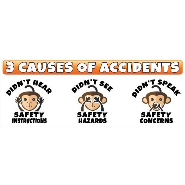 Safety Banner, 13 oz., 3 ft.x8 ft., 3 Causes