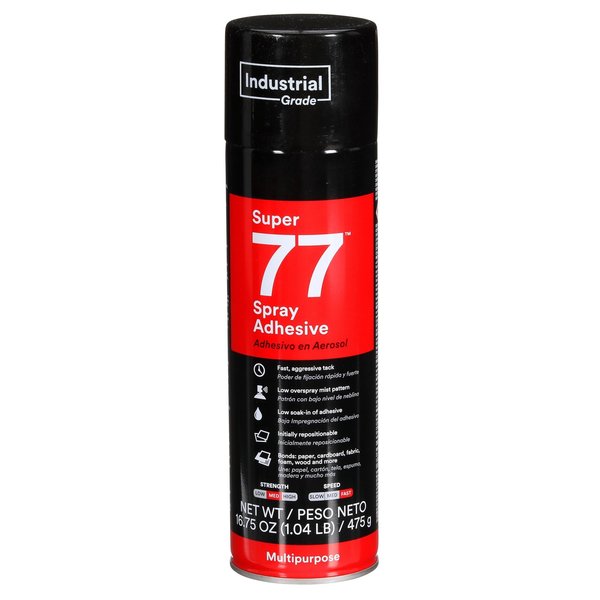 Spray Adhesive, 16.75 fl oz, Aerosol Can, Clear, Super 77